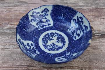 catalog photo of old repaired Japanese or Chinese porcelain bowl Imari pattern ko sometsuke vintage blue and white china