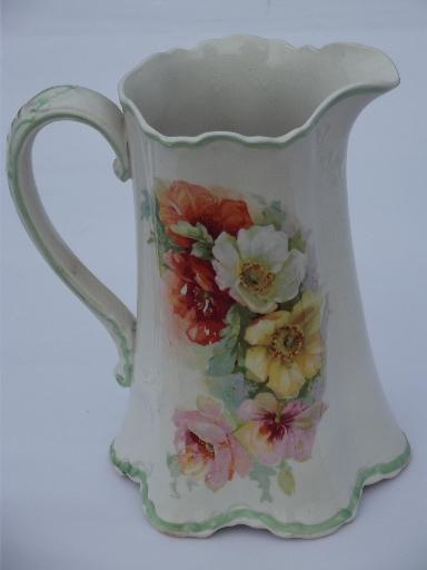 photo of old roses floral china pitcher w/ shabby vintage cottage garden flowers #3