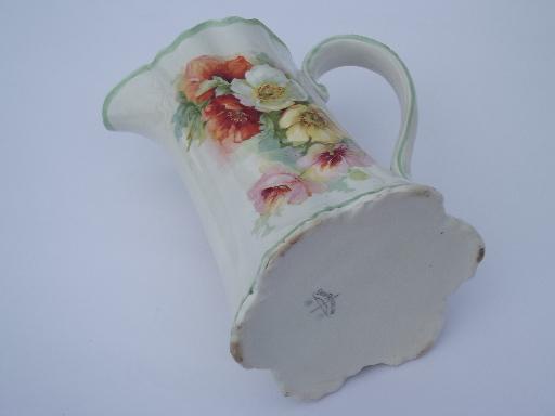 photo of old roses floral china pitcher w/ shabby vintage cottage garden flowers #5