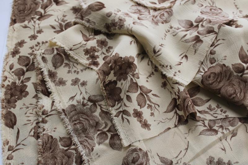 photo of old roses floral sepia brown print poly georgette flowy crepe texture fabric #2