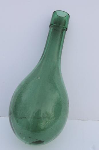 photo of old round bottom bottle, vintage green glass wine bottle or water bottle? #1