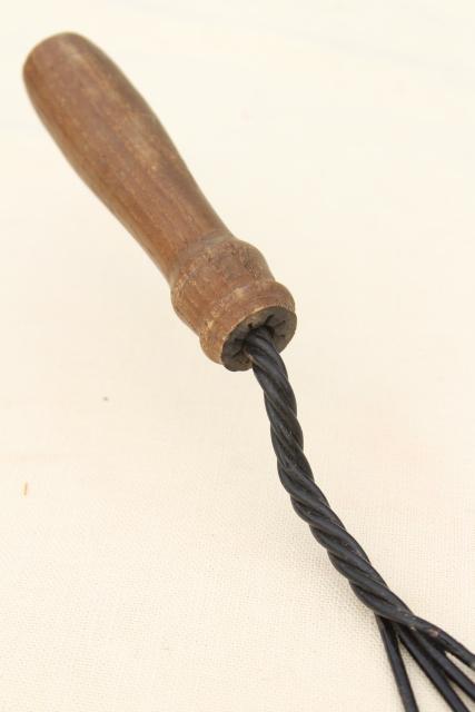 photo of old rug beater w/ wood handle wire paddle, vintage country farmhouse primitive #7