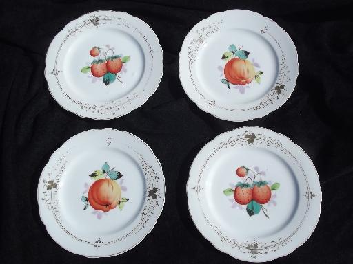 photo of old russet apples and strawberries, set of 4 antique china fruit plates #1