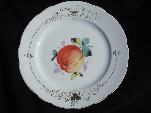photo of old russet apples and strawberries, set of 4 antique china fruit plates #3