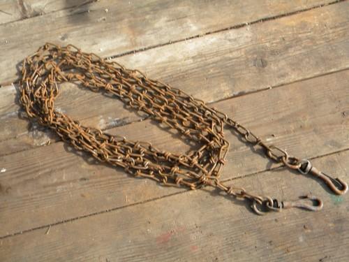 photo of old rusty chain for hanging flower baskets etc w/double clips 15' long #1