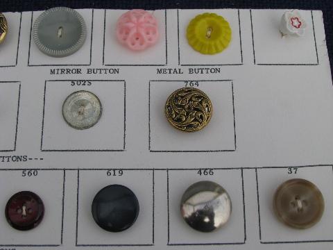 photo of old saleman's sample sewing notions, vintage buttons on cards, 1950s #7