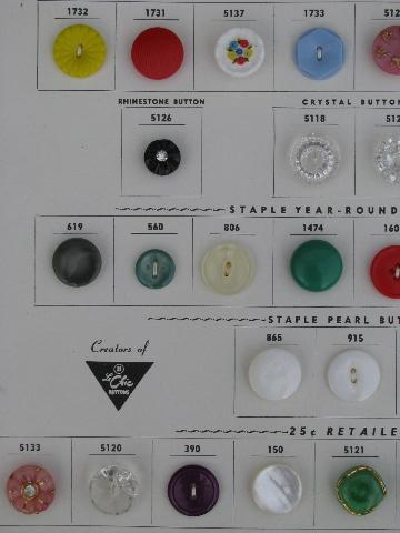 photo of old saleman's sample sewing notions, vintage buttons on cards, 1950s #9