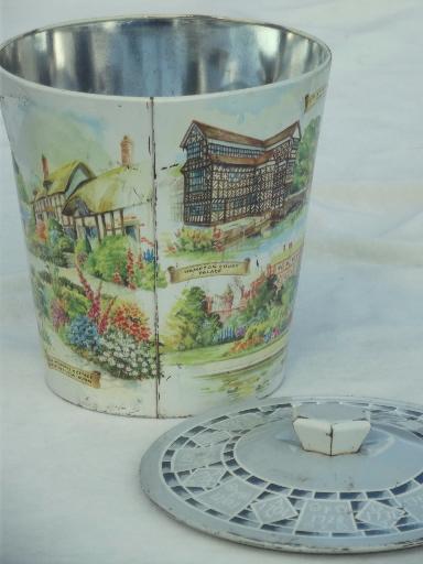 photo of old scenes of England biscuit tin bucket, vintage metal cookie canister #3