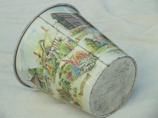 photo of old scenes of England biscuit tin bucket, vintage metal cookie canister #6