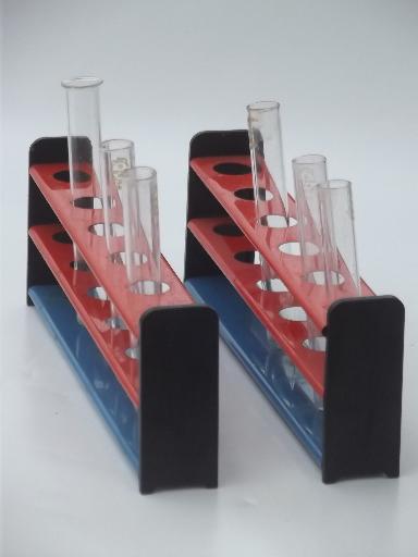 photo of old school test tube racks, metal labware stands for chemistry vials #2