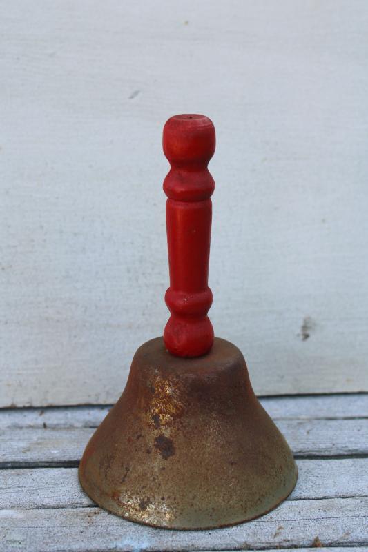 photo of old schoolhouse bell, vintage desk bell w/ red painted wood handle #1