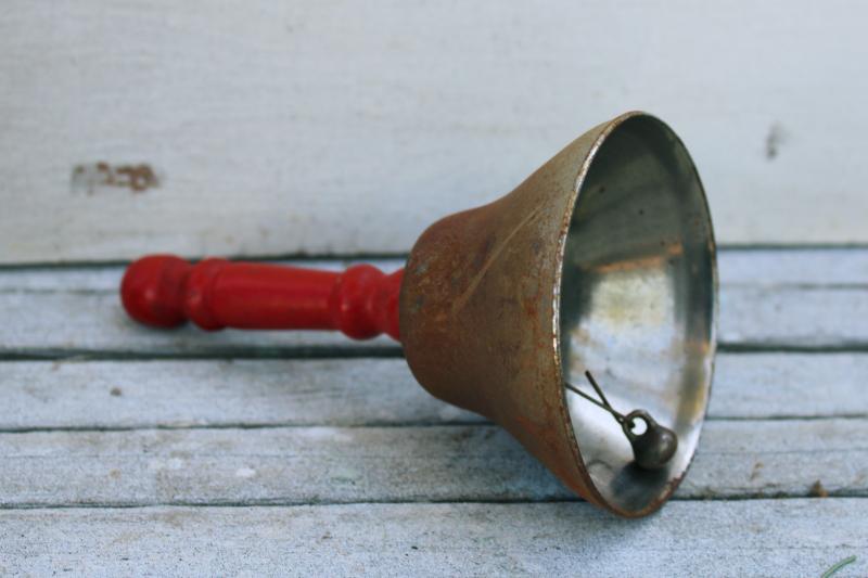 photo of old schoolhouse bell, vintage desk bell w/ red painted wood handle #2