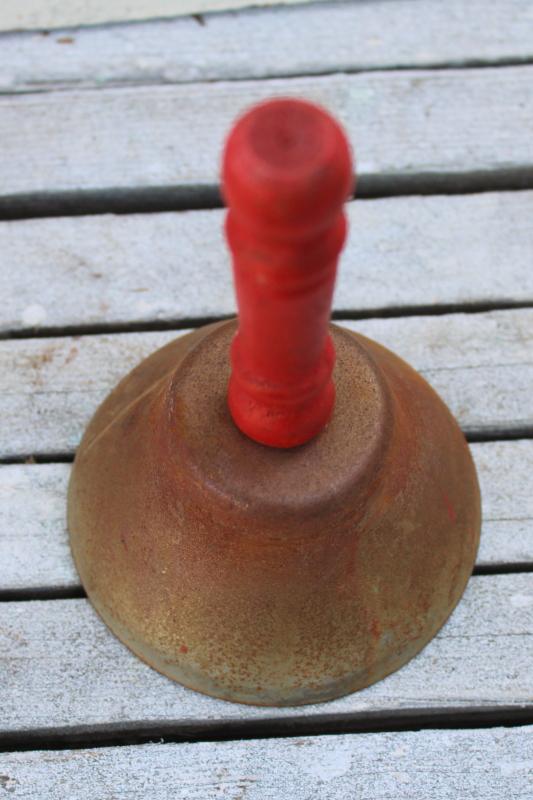 photo of old schoolhouse bell, vintage desk bell w/ red painted wood handle #3