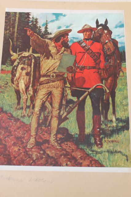 photo of old scrapbook of vintage art illustrations pictures, Mounties RCMP Royal Canadian Mounted Police #2