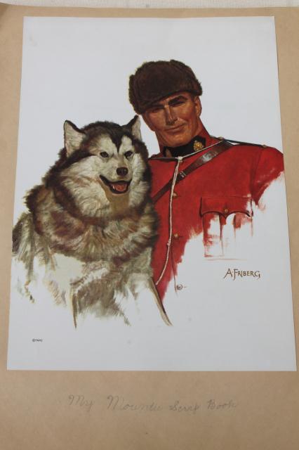 photo of old scrapbook of vintage art illustrations pictures, Mounties RCMP Royal Canadian Mounted Police #5