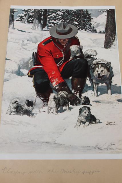 photo of old scrapbook of vintage art illustrations pictures, Mounties RCMP Royal Canadian Mounted Police #6