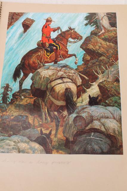 photo of old scrapbook of vintage art illustrations pictures, Mounties RCMP Royal Canadian Mounted Police #8