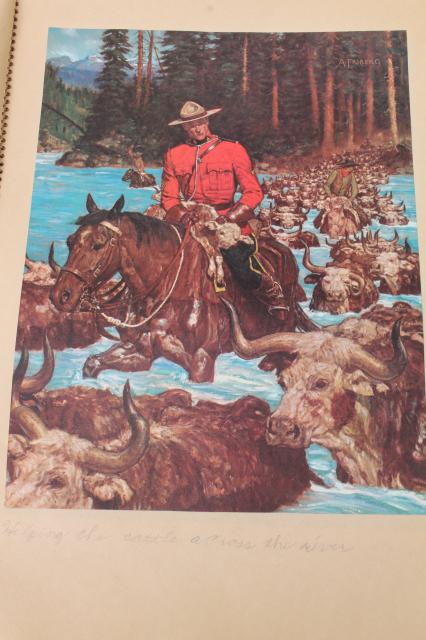 photo of old scrapbook of vintage art illustrations pictures, Mounties RCMP Royal Canadian Mounted Police #9