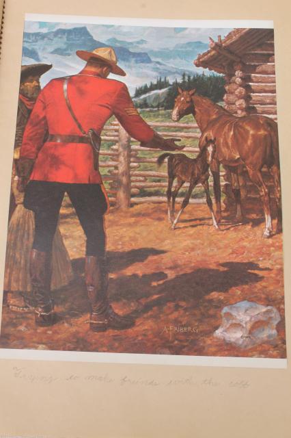 photo of old scrapbook of vintage art illustrations pictures, Mounties RCMP Royal Canadian Mounted Police #10