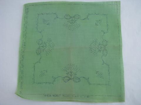 photo of old sheer cotton pillow cover to embroider, jade green #1