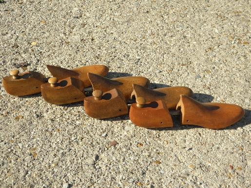 photo of old shoe last form wooden feet, lot vintage wood shoe tree stretchers #1