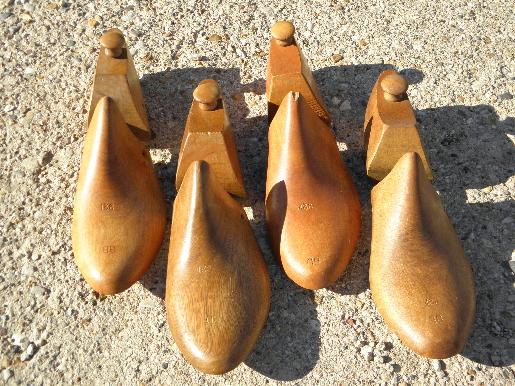 photo of old shoe last form wooden feet, lot vintage wood shoe tree stretchers #2