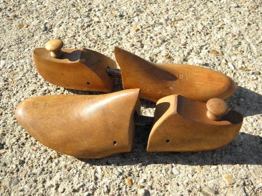 photo of old shoe last form wooden feet, lot vintage wood shoe tree stretchers #4