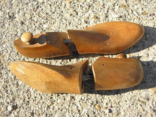 photo of old shoe last form wooden feet, lot vintage wood shoe tree stretchers #5