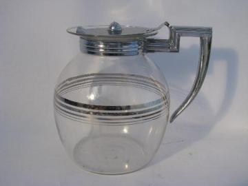 catalog photo of old silver band glass Pyrex stovetop coffee pot / server, 1940s - 50s vintage