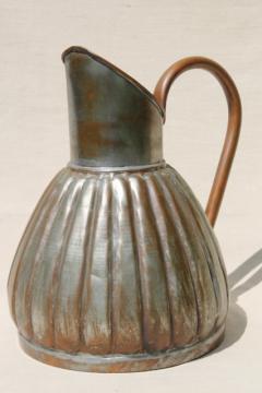 catalog photo of old silver wash solid copper pitcher, handmade hand wrought metal water jug ewer