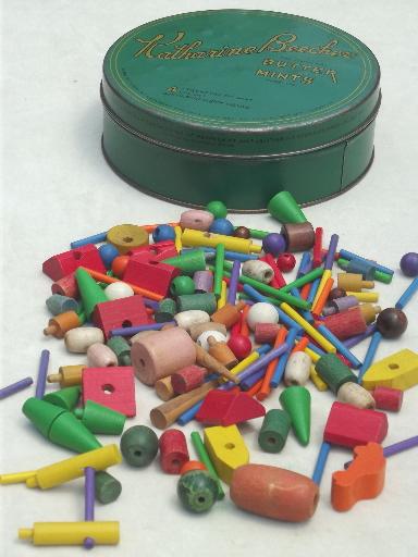 photo of old small wood toys, game pieces, beads, lot for crafts or altered art #1