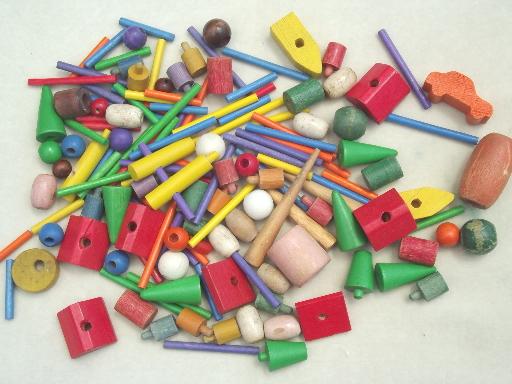 photo of old small wood toys, game pieces, beads, lot for crafts or altered art #2