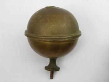 catalog photo of old solid brass architectural ball finial, antique bed knob