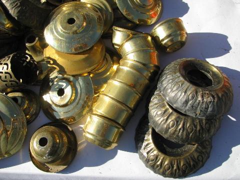 photo of old solid brass lamp parts lot, vintage chandelier light restoration pieces etc. #2