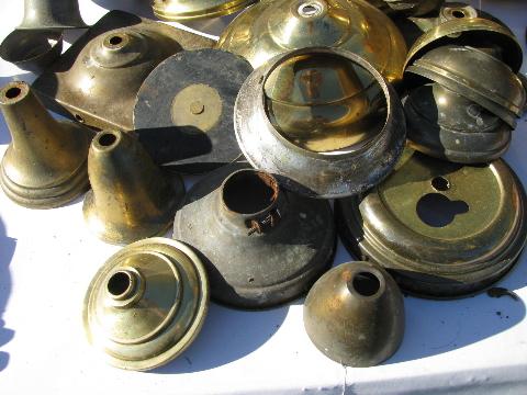 photo of old solid brass lamp parts lot, vintage chandelier light restoration pieces etc. #4