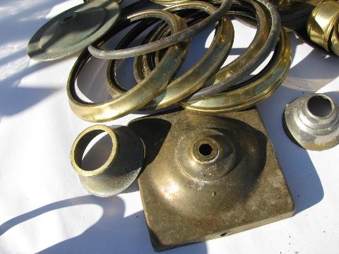 photo of old solid brass lamp parts lot, vintage chandelier light restoration pieces etc. #5