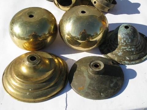 photo of old solid brass lamp parts lot, vintage chandelier light restoration pieces etc. #6