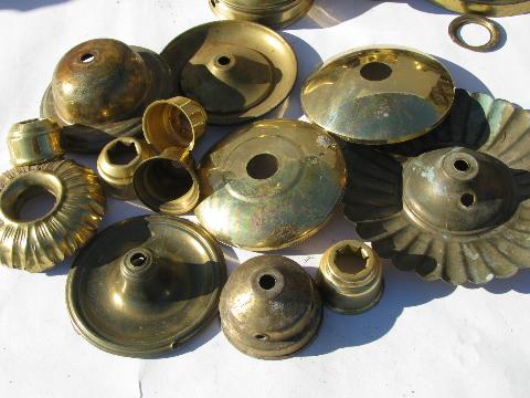 photo of old solid brass lamp parts lot, vintage chandelier light restoration pieces etc. #7