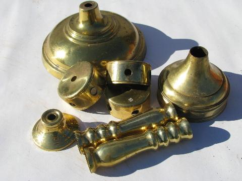 photo of old solid brass lamp parts lot, vintage chandelier light restoration pieces etc. #8