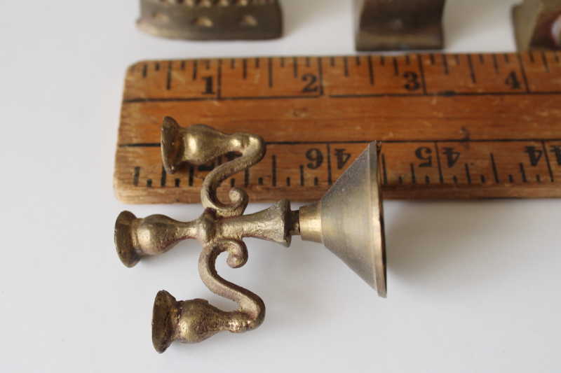 photo of old solid brass miniatures or charms, dollhouse size housewares, candlestick, pots & pitchers etc #3