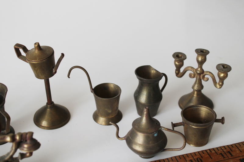 photo of old solid brass miniatures or charms, dollhouse size housewares, candlestick, pots & pitchers etc #5