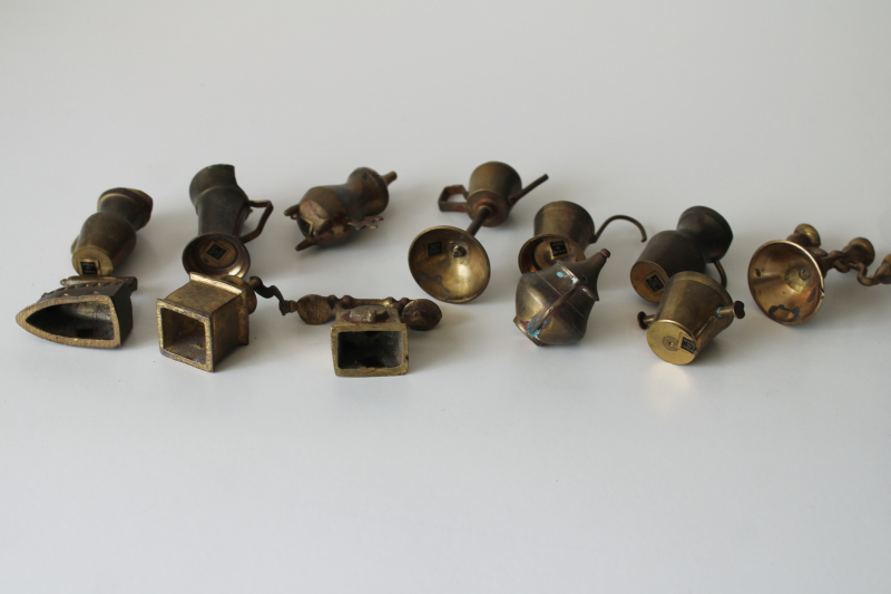 photo of old solid brass miniatures or charms, dollhouse size housewares, candlestick, pots & pitchers etc #6