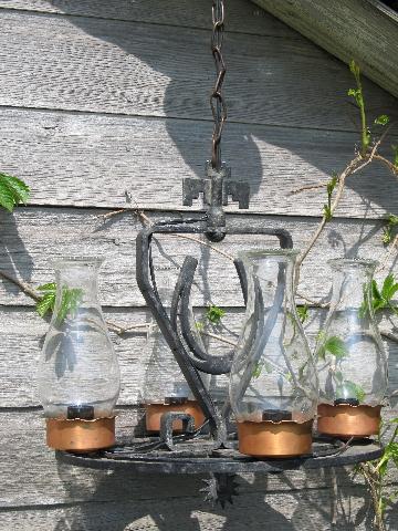 photo of old south-west horseshoes & spurs hanging lamp, retro cast metal light #2