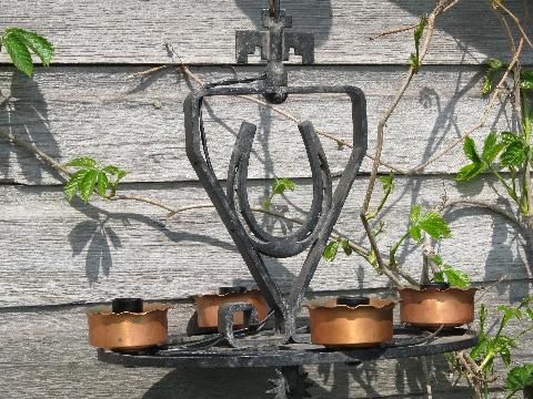 photo of old south-west horseshoes & spurs hanging lamp, retro cast metal light #8