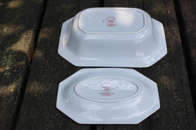 photo of old stained Wedgwood ironstone serving bowl and small tray w/ 1800s nautical print American clipper ships  #9