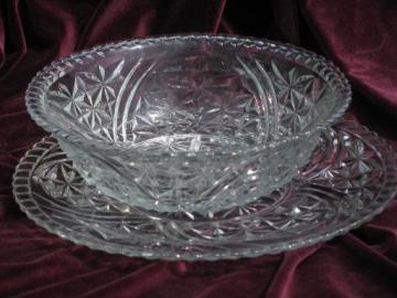 catalog photo of old stars and bars glass, big salad bowl and cake plate / sandwich platter