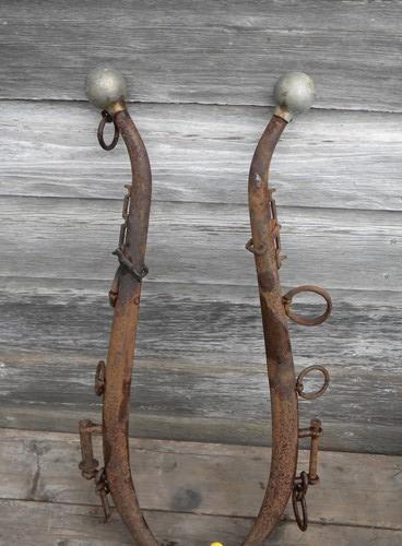 photo of old steel horse harness collar hames brass ball knobs farm primitive #1