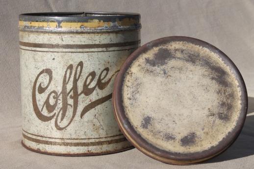 photo of old stencil painted metal canister tin, hoosier vintage kitchen Coffee jar #1