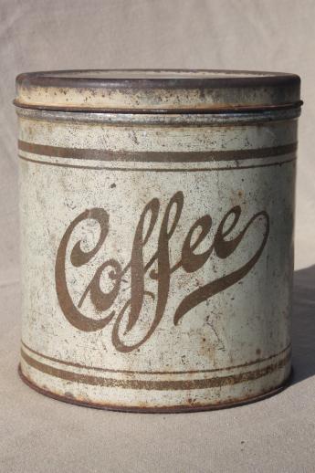 photo of old stencil painted metal canister tin, hoosier vintage kitchen Coffee jar #2