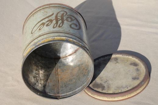 photo of old stencil painted metal canister tin, hoosier vintage kitchen Coffee jar #6